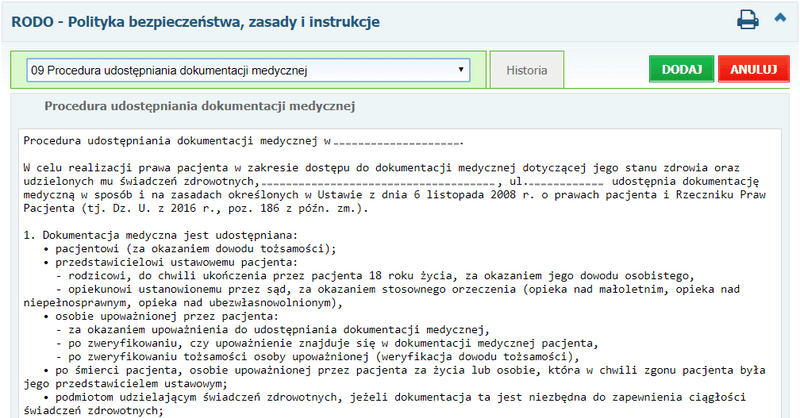 Procedura udostępniania dokumentacji medycznej