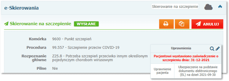 e-Skierowanie na szczepienie przeciw COVID-19 oraz informacja o zaszczepieniu pacjenta z systemu eWUŚ