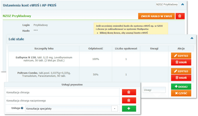 Zmiana hasła do systemu eWUŚ, leki stałe pacjenta oraz wiele usług prywatnych w oknie umawiania