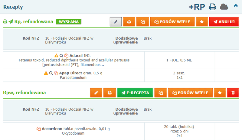 Przykładowa e-Recepta w systemie Mediporta