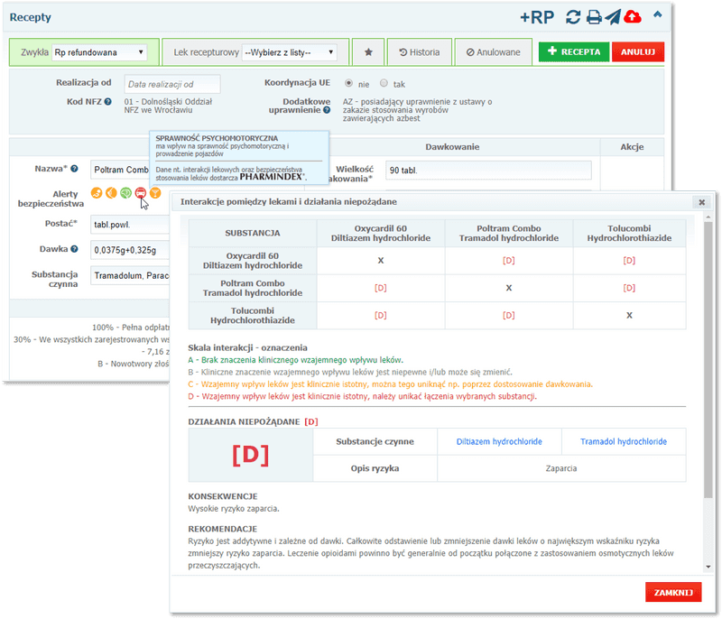 Funkcje dostępne w module bezpieczeństwa Pharmindex