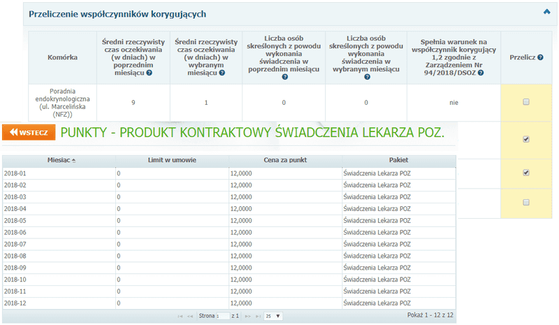 Rozliczanie pozycji ze współczynnikiem korygującym i informacje o pozycjach umowy