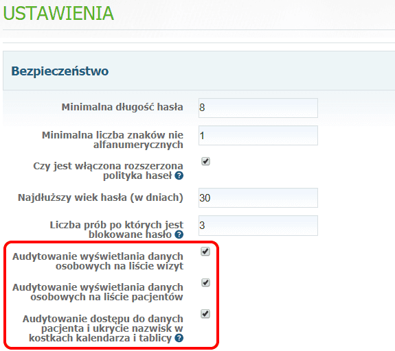 Ustawienia audytowania