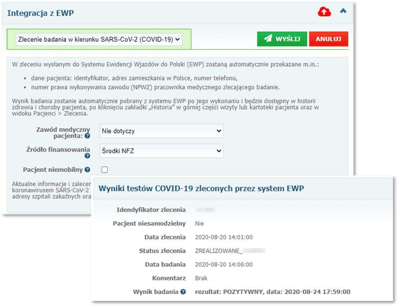 Integracja z systemem EWP w zakresie zlecania badań na COVID-19