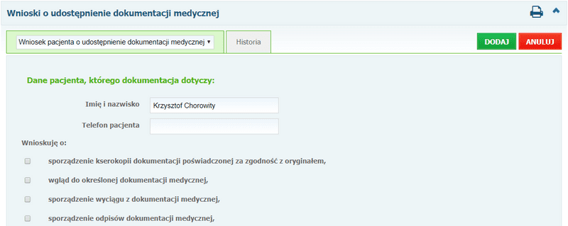 Wniosek pacjenta o udostępnienie dokumentacji medycznej