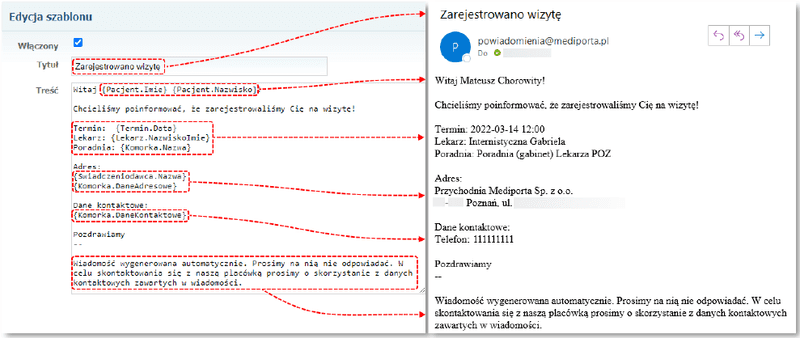 powiadomienia przykladowy szablon